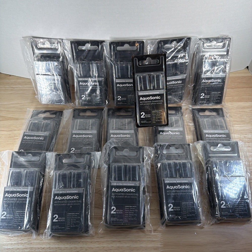 LOT OF 16 - Aquasonic Activated Charcoal Replacement ToothBrush Heads 2Pck